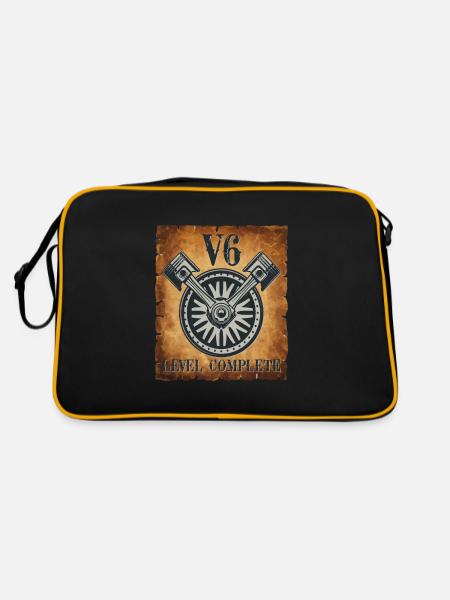 6 Zylinder Tuner Tuning V6 - Retro Tasche - Schwarz/Gold - Hinten