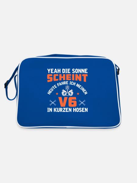 6 Zylinder Tuner Tuning V6 - Retro Tasche - Blau/Weiß - Hinten