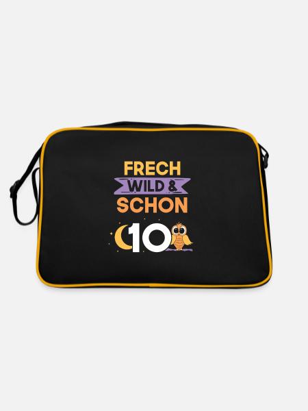 10 Jahre Geburtstag Junge Mädchen Eule - Retro Tasche - Schwarz/Gold - Hinten