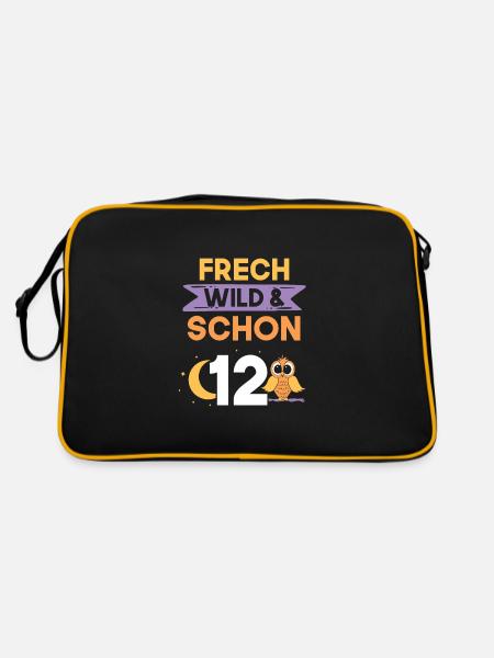 12 Jahre Geburtstag Junge Mädchen Eule - Retro Tasche - Schwarz/Gold - Hinten