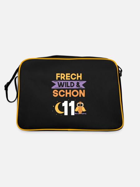 11 Jahre Geburtstag Junge Mädchen Eule - Retro Tasche - Schwarz/Gold - Hinten