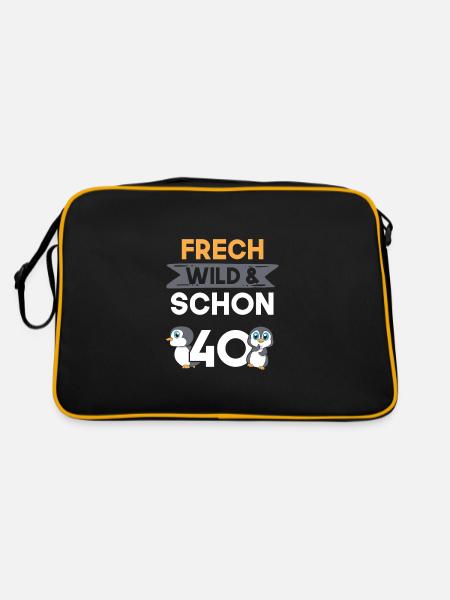 Geschenk 40 Jahre Geburtstag Pinguin - Retro Tasche - Schwarz/Gold - Hinten
