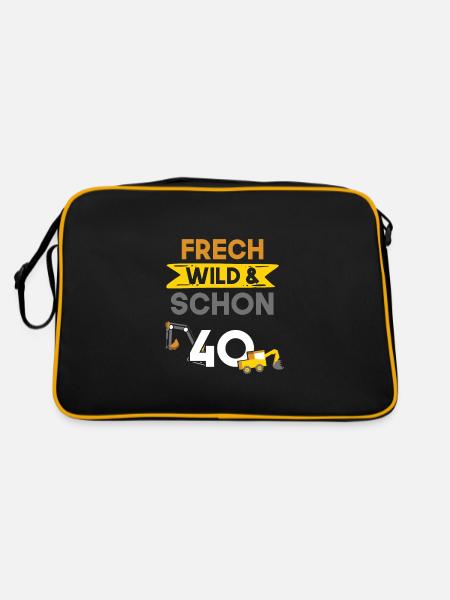 Geschenk 40 Jahre Geburtstag Bagger - Retro Tasche - Schwarz/Gold - Hinten