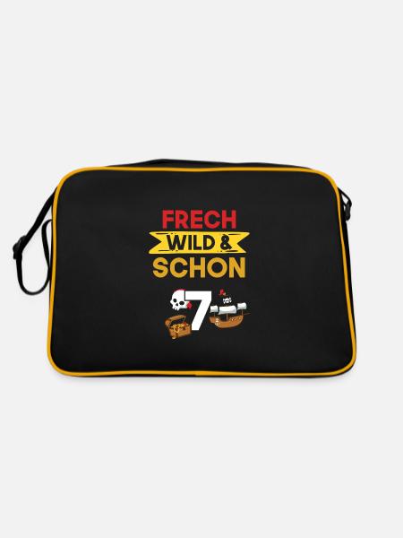 7 Jahre Geburtstag Junge Mädchen Pirat - Retro Tasche - Schwarz/Gold - Hinten