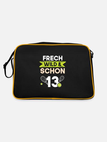 13 Jahre Geburtstag Junge Mädchen Tennis - Retro Tasche - Schwarz/Gold - Hinten