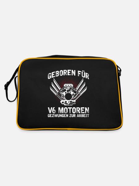 6 Zylinder Tuner Tuning V6 - Retro Tasche - Schwarz/Gold - Hinten