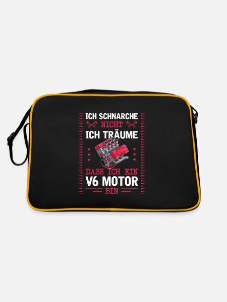 6 Zylinder Tuner Tuning V6 - Retro Tasche - Schwarz/Gold - Hinten