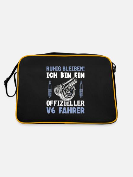 6 Zylinder Tuner Tuning V6 - Retro Tasche - Schwarz/Gold - Hinten