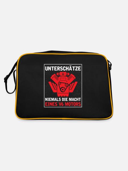 6 Zylinder Tuner Tuning V6 - Retro Tasche - Schwarz/Gold - Hinten