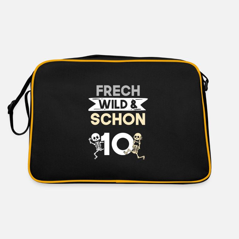 10 Jahre Geburtstag Junge Mädchen Skelett - Retro Tasche - Schwarz/Gold