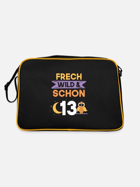 13 Jahre Geburtstag Junge Mädchen Eule - Retro Tasche - Schwarz/Gold - Hinten