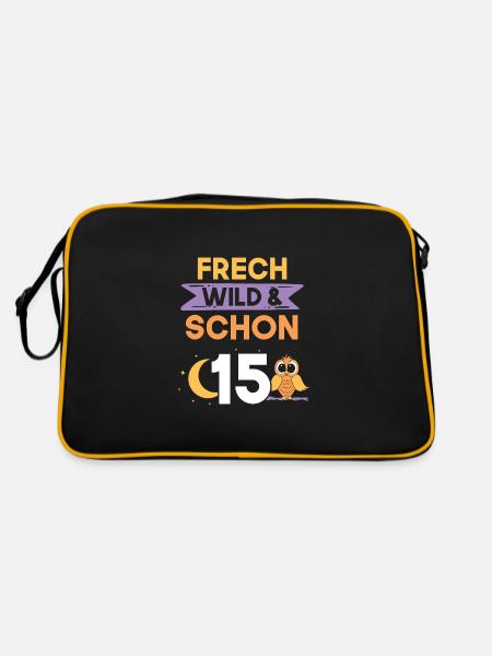 15 Jahre Geburtstag Junge Mädchen Eule - Retro Tasche - Schwarz/Gold - Hinten