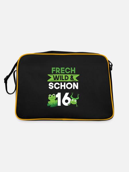 16 Jahre Geburtstag Frosch - Retro Tasche - Schwarz/Gold - Hinten