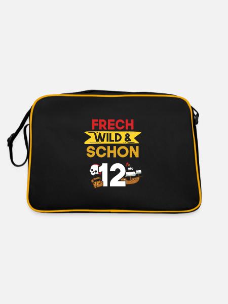 12 Jahre Geburtstag Junge Mädchen Pirat - Retro Tasche - Schwarz/Gold - Hinten