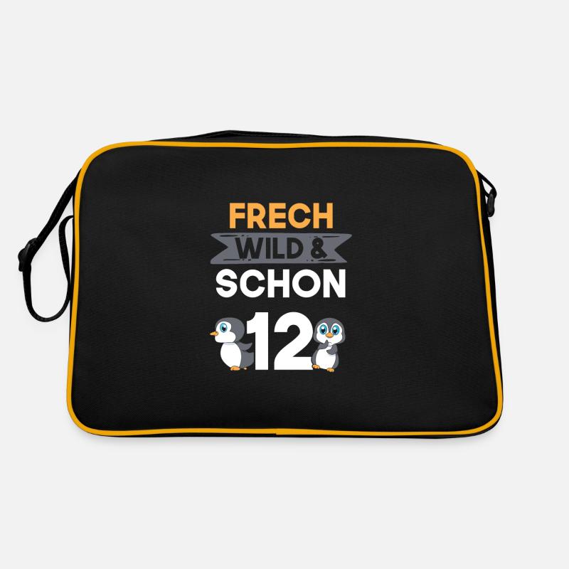 12 Jahre Geburtstag Junge Mädchen Pinguin - Retro Tasche - Schwarz/Gold