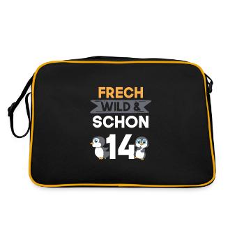 14 Jahre Geburtstag Junge Mädchen Pinguin - Retro Tasche - Schwarz/Gold - Hinten