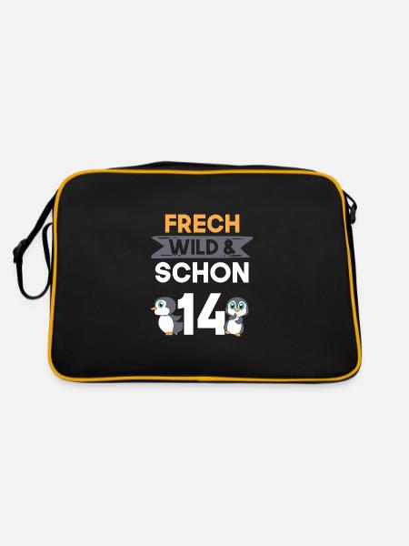 14 Jahre Geburtstag Junge Mädchen Pinguin - Retro Tasche - Schwarz/Gold - Hinten