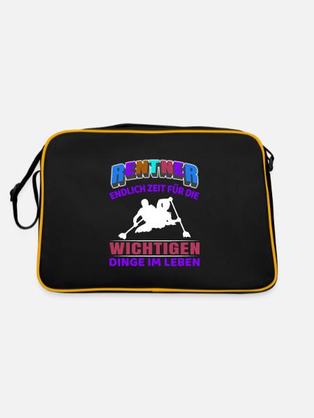 Rentner Rente Rentenbeginn Kanute Kanu - Retro Tasche - Schwarz/Gold - Hinten