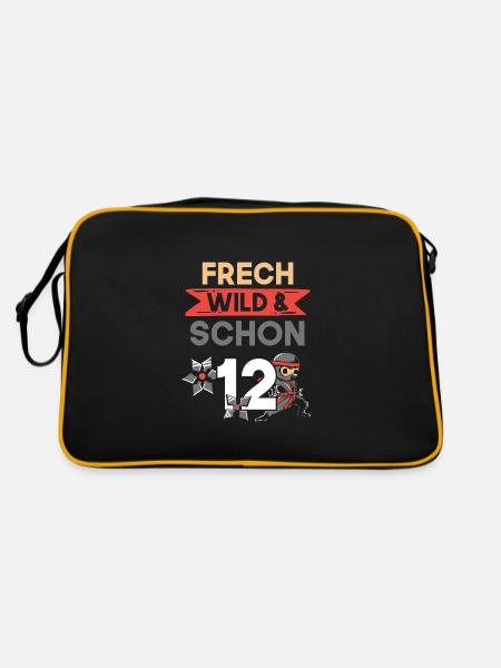 12 Jahre Geburtstag Junge Mädchen Ninja - Retro Tasche - Schwarz/Gold - Hinten