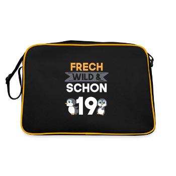 19 Jahre Geburtstag Pinguin - Retro Tasche - Schwarz/Gold - Hinten