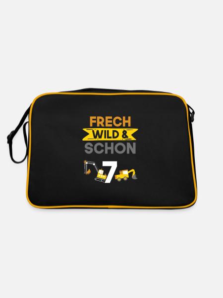 7 Jahre Geburtstag Junge Mädchen Bagger - Retro Tasche - Schwarz/Gold - Hinten