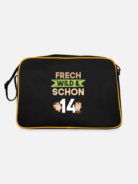 14 Jahre Geburtstag Junge Mädchen Igel - Retro Tasche - Schwarz/Gold - Hinten