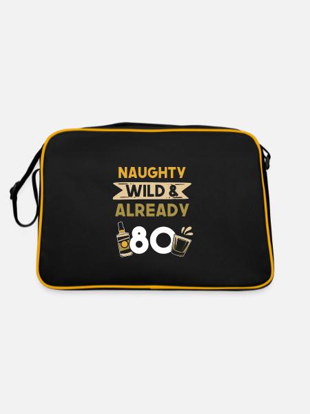 Geschenk 80 Jahre Geburtstag Whiskey - Retro Tasche - Schwarz/Gold - Hinten