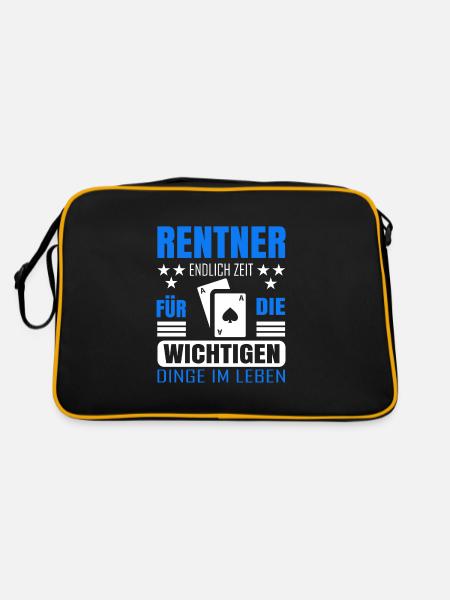 Rentner Rente Rentenbeginn Skat Doppelkopf Karten - Retro Tasche - Schwarz/Gold - Hinten