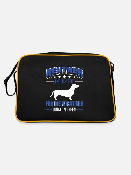 Rentner Rente Rentenbeginn Dackel - Retro Tasche - Schwarz/Gold - Hinten