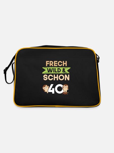 Geschenk 40 Jahre Geburtstag Igel - Retro Tasche - Schwarz/Gold - Hinten
