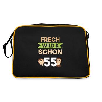 Geschenk 55 Jahre Geburtstag Igel - Retro Tasche - Schwarz/Gold - Hinten