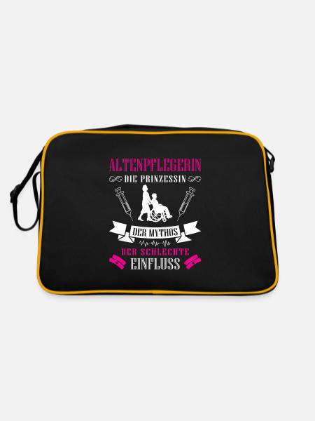 Altenpflege Pfleger Pflegepersonal Pflegekraft - Retro Tasche - Schwarz/Gold - Hinten