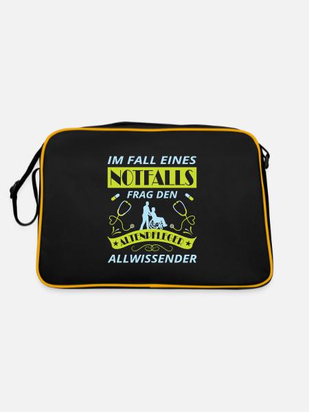 Altenpflege Pfleger Pflegepersonal Pflegekraft - Retro Tasche - Schwarz/Gold - Hinten
