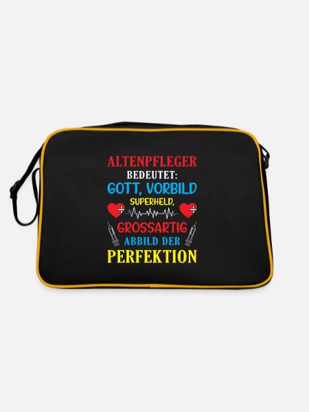 Altenpfleger Geschenk Altenpflege Pflegefachkraft - Retro Tasche - Schwarz/Gold - Hinten