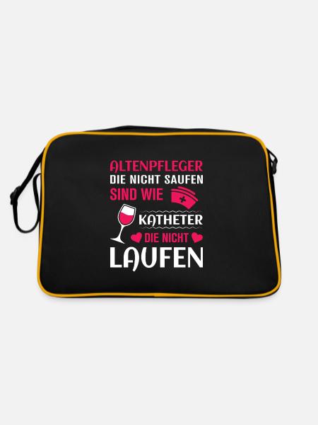 Altenpflege Pfleger Pflegepersonal Pflegekraft - Retro Tasche - Schwarz/Gold - Hinten