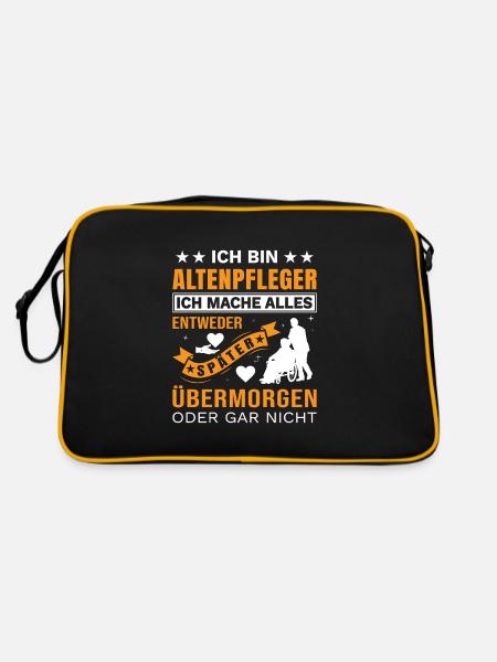 Altenpflege Pfleger Pflegepersonal Pflegekraft - Retro Tasche - Schwarz/Gold - Hinten