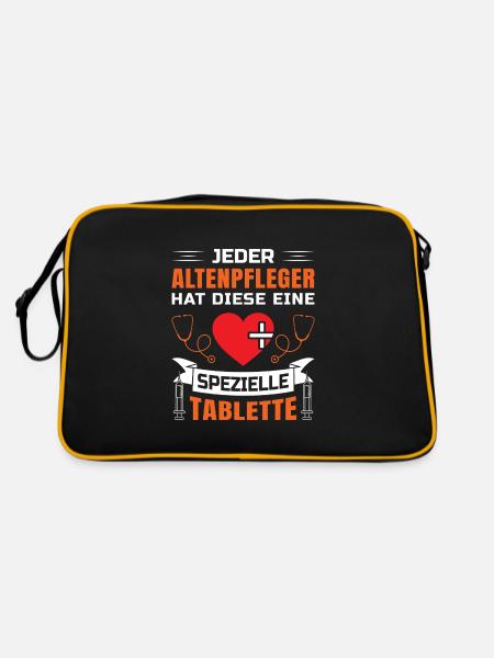Altenpflege Pfleger Pflegepersonal Pflegekraft - Retro Tasche - Schwarz/Gold - Hinten