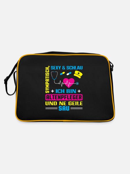 Altenpfleger Geschenk Altenpflege Pflegefachkraft - Retro Tasche - Schwarz/Gold - Hinten