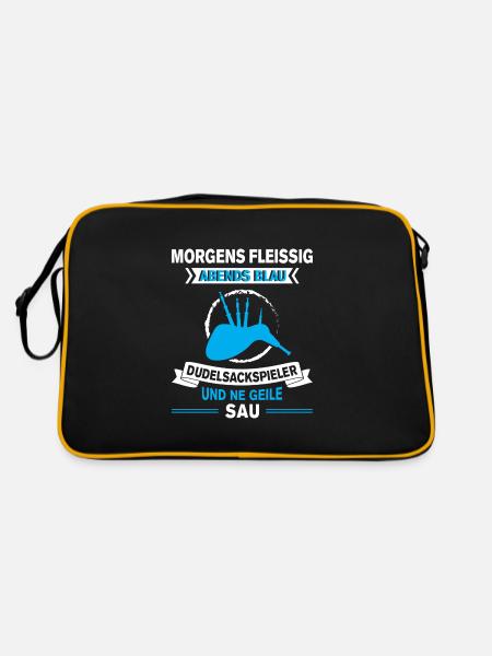 Dudelsackspieler Dudelsack Männer Geschenk - Retro Tasche - Schwarz/Gold - Hinten
