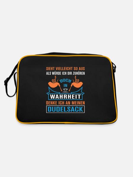 Dudelsackspieler Dudelsack Männer Geschenk - Retro Tasche - Schwarz/Gold - Hinten