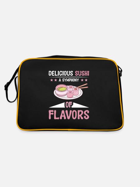 Sushi Japan Essen Sushi-Mahlzeit - Retro Tasche - Schwarz/Gold - Hinten