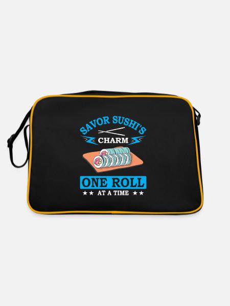 Sushi Japan Essen Sushi-Mahlzeit - Retro Tasche - Schwarz/Gold - Hinten
