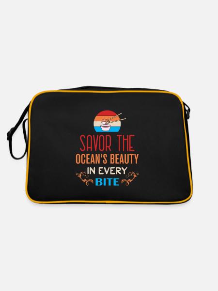 Sushi Japan Essen Sushi-Mahlzeit - Retro Tasche - Schwarz/Gold - Hinten