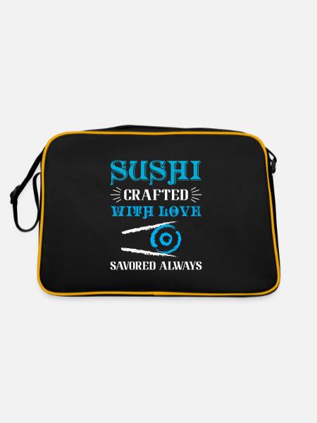 Sushi Japan Essen Sushi-Mahlzeit - Retro Tasche - Schwarz/Gold - Hinten