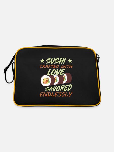 Sushi Japan Essen Sushi-Mahlzeit - Retro Tasche - Schwarz/Gold - Hinten