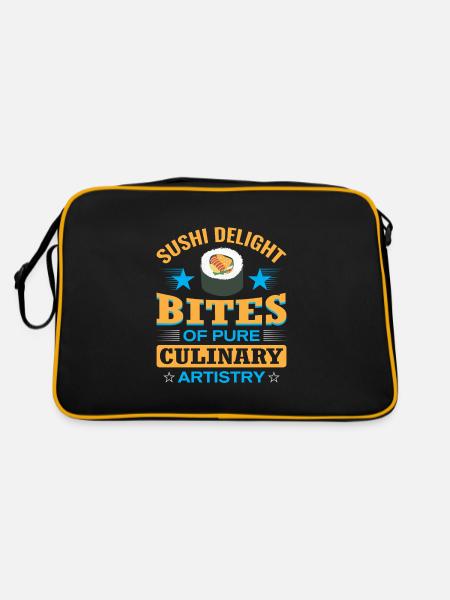 Sushi Japan Essen Sushi-Mahlzeit - Retro Tasche - Schwarz/Gold - Hinten