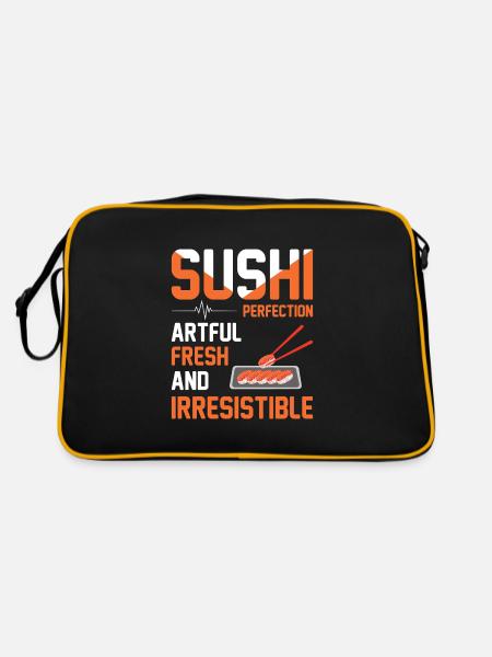 Sushi Japan Essen Sushi-Mahlzeit - Retro Tasche - Schwarz/Gold - Hinten