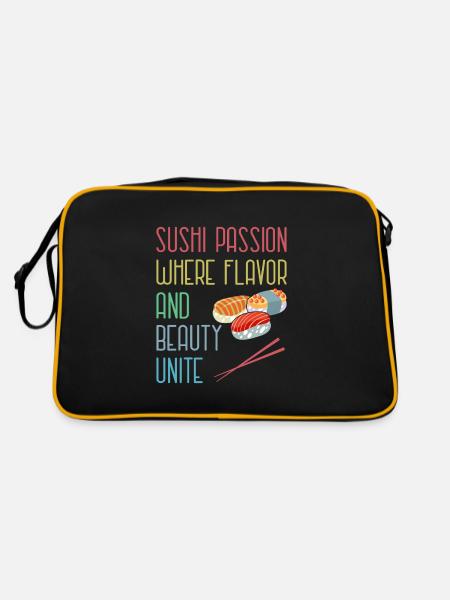 Sushi Japan Essen Sushi-Mahlzeit - Retro Tasche - Schwarz/Gold - Hinten