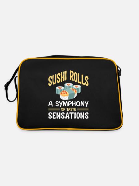 Sushi Japan Essen Sushi-Mahlzeit - Retro Tasche - Schwarz/Gold - Hinten