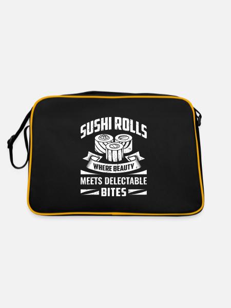 Sushi Japan Essen Sushi-Mahlzeit - Retro Tasche - Schwarz/Gold - Hinten